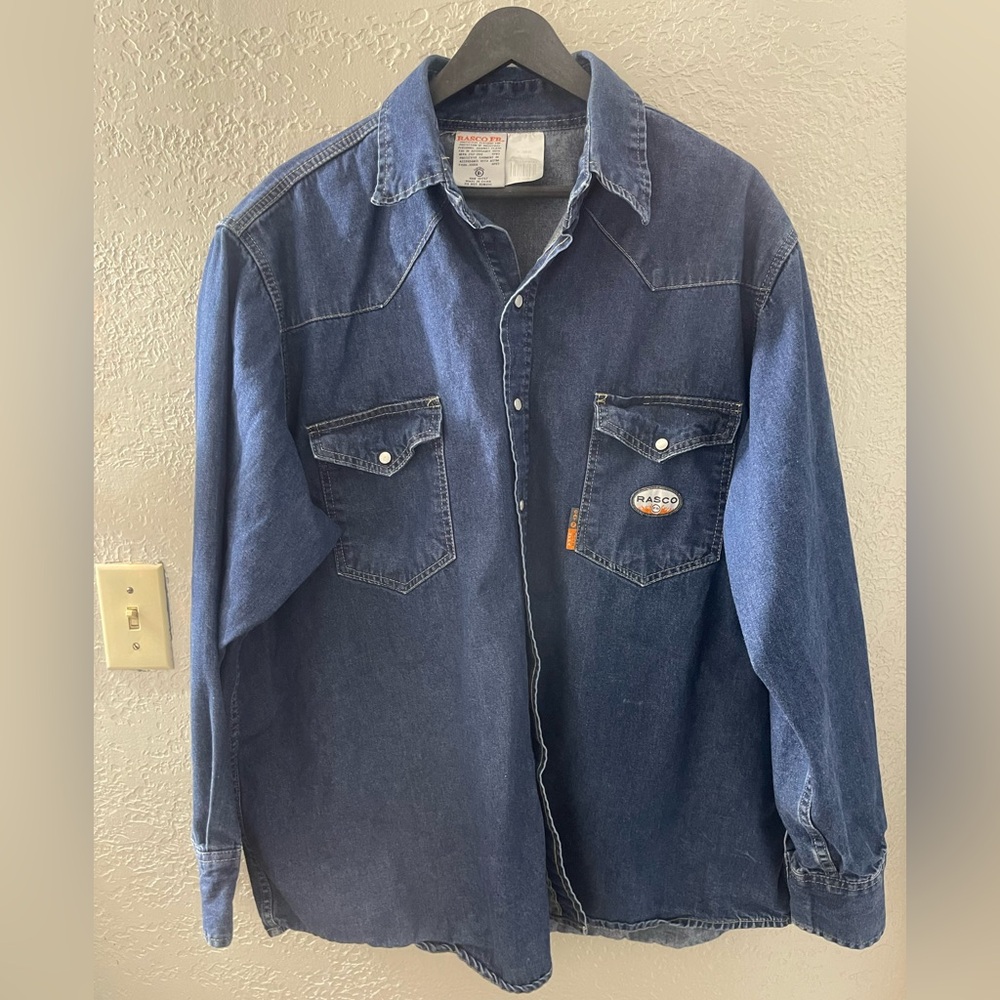 Rasco Men NWOT Blue Denim Button Down Long Sleeve Fire Resistant‎ Work Shirt 3XL